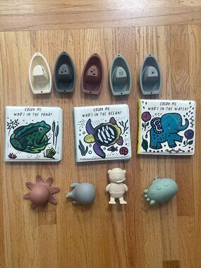 Baby Bath Toy and Book Lot - Mushie and Wee Gallery Brands